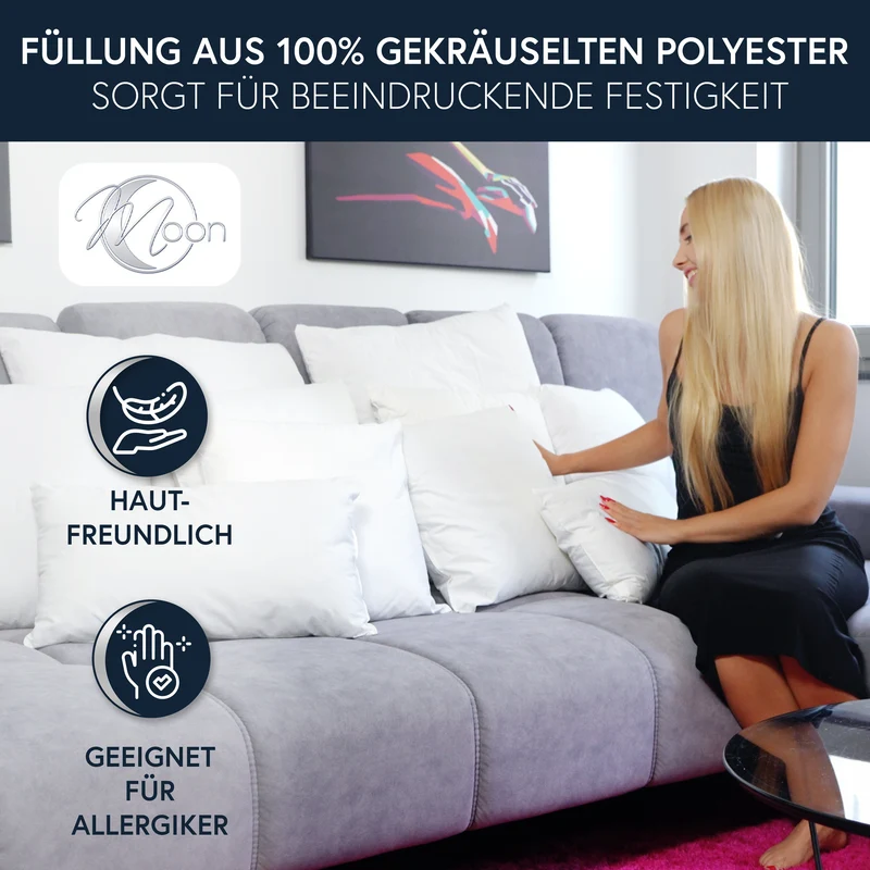 MOON Luxury 6er Pack Perkal Füllkissen, Innenkissen, Sofakissen mit Hülle aus 100% Baumwolle