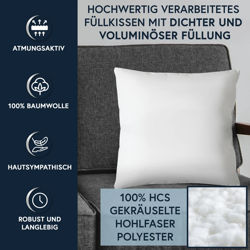 MOON Luxury 6er Pack Perkal Füllkissen, Innenkissen, Sofakissen mit Hülle aus 100% Baumwolle