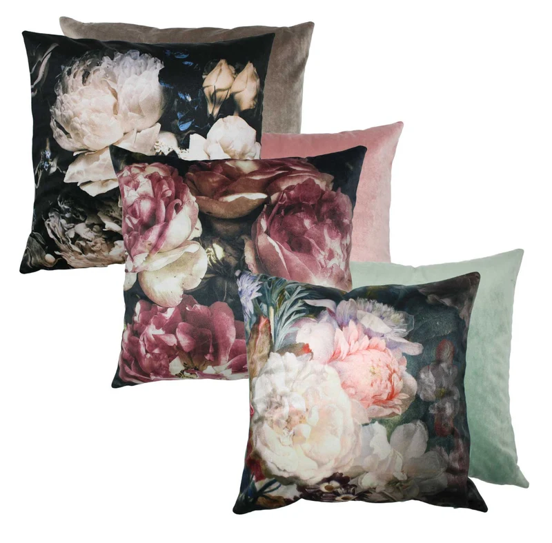 MOON 2er Pack Blumen Kissenhüllen Kissenbezüge 45x45 cm Zierkissenbezüge edler Samt Optik