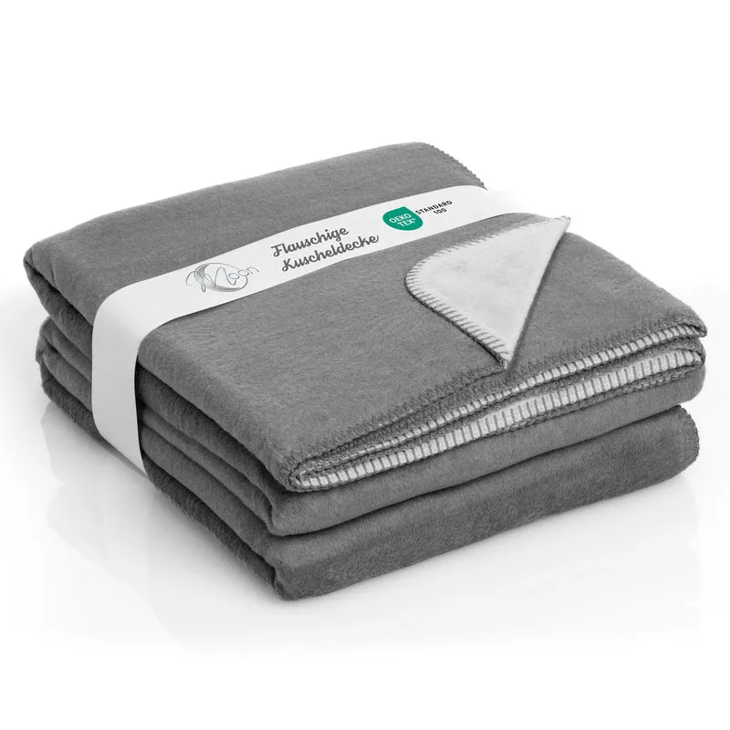 Moon Doubleface Kuscheldecke Wohndecke Baumwollmix ca 220x240cm gekettelter Rand