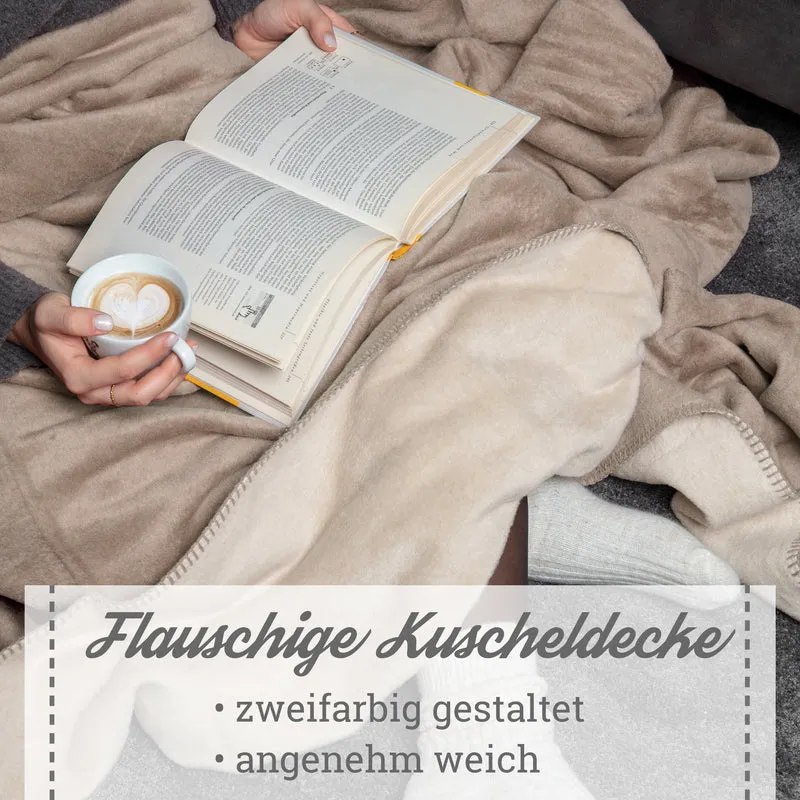 Moon Doubleface Kuscheldecke Wohndecke Baumwollmix ca 220x240cm gekettelter Rand