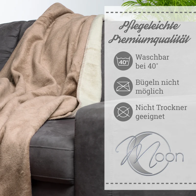 Moon Doubleface Kuscheldecke Wohndecke Baumwollmix ca 220x240cm gekettelter Rand