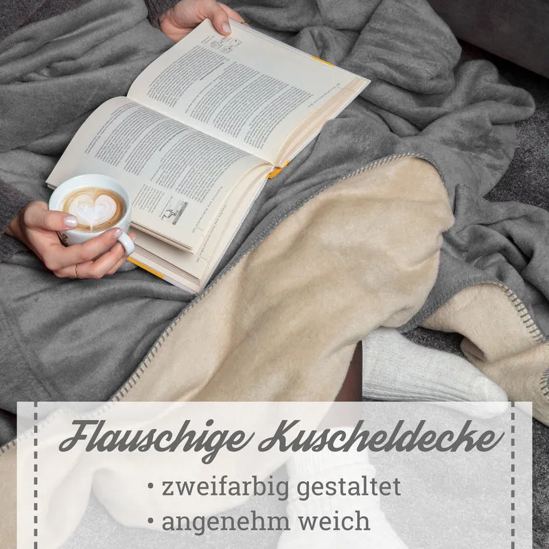 Moon Doubleface Kuscheldecke Wohndecke Baumwollmix ca 220x240cm gekettelter Rand