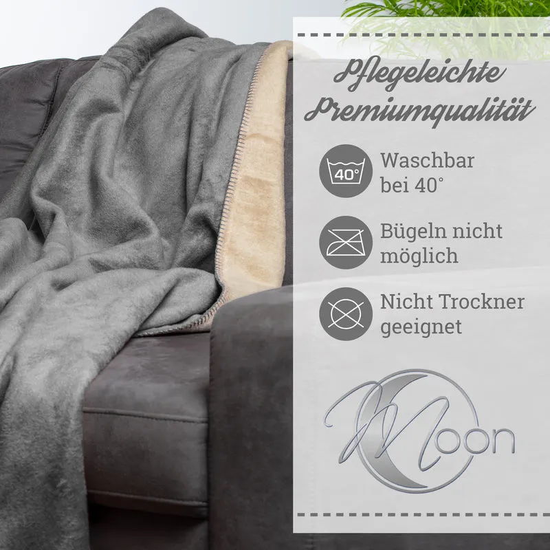 Moon Doubleface Kuscheldecke Wohndecke Baumwollmix ca 220x240cm gekettelter Rand