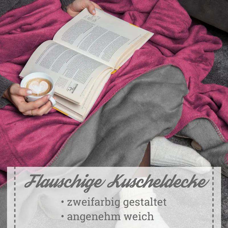 Moon Doubleface Kuscheldecke Wohndecke Baumwollmix ca 220x240cm gekettelter Rand