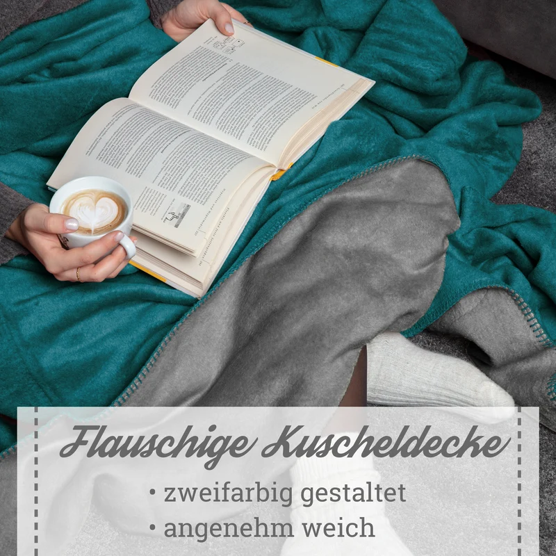 Moon Doubleface Kuscheldecke Wohndecke Baumwollmix ca 220x240cm gekettelter Rand