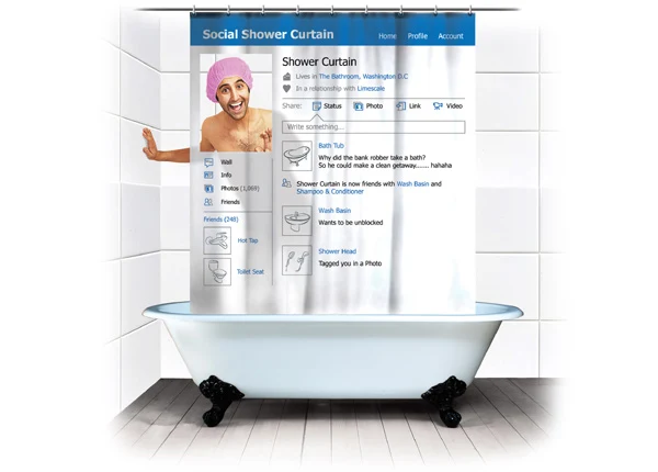 Witziger Duschvorhang Soziales Netzwerk - Facebook jetzt auch in der Dusche