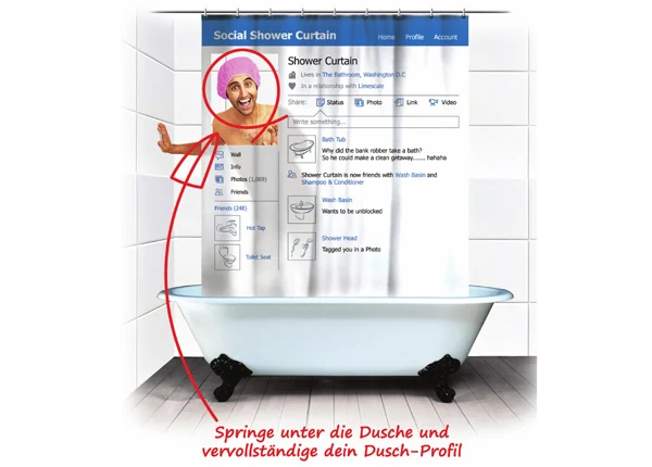 Witziger Duschvorhang Soziales Netzwerk - Facebook jetzt auch in der Dusche