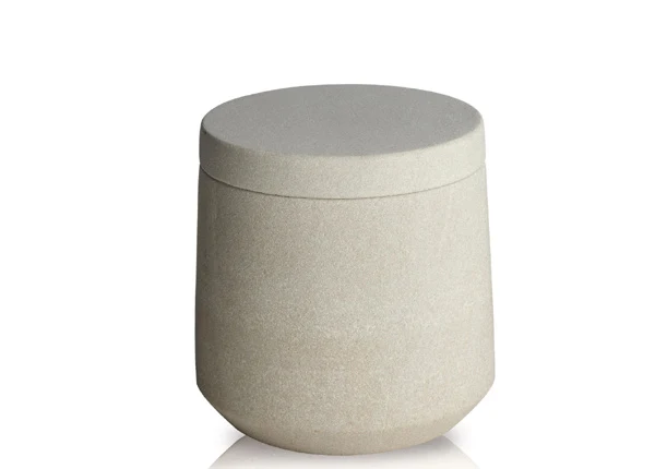 Wattebehälter Sandstone von möve - beigefarbener Becher mit Deckel aus Sandstein