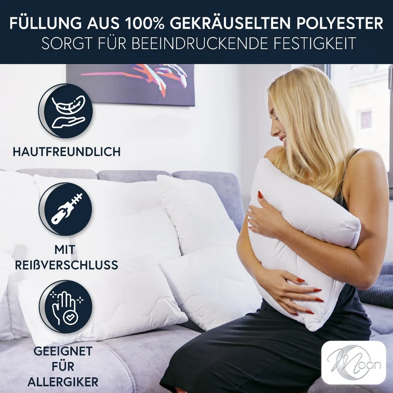 MOON Feeling 2er Pack Füllkissen versteppt Innenkissen Sofakissen extra fest mit Reißverschluss 95° waschbar