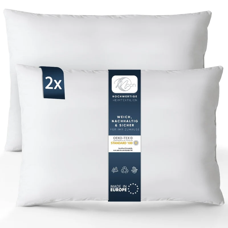 MOON Luxury Perkal 2er Pack Füllkissen Innenkissen Sofakissen extra fest gefüllt 100% Baumwolle