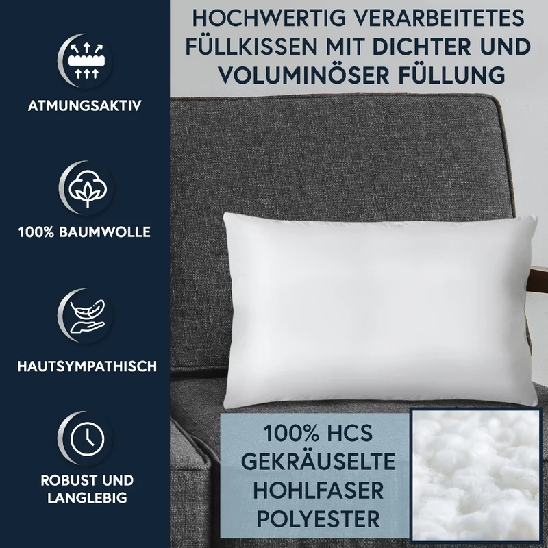 MOON Luxury Perkal 2er Pack Füllkissen Innenkissen Sofakissen extra fest gefüllt 100% Baumwolle