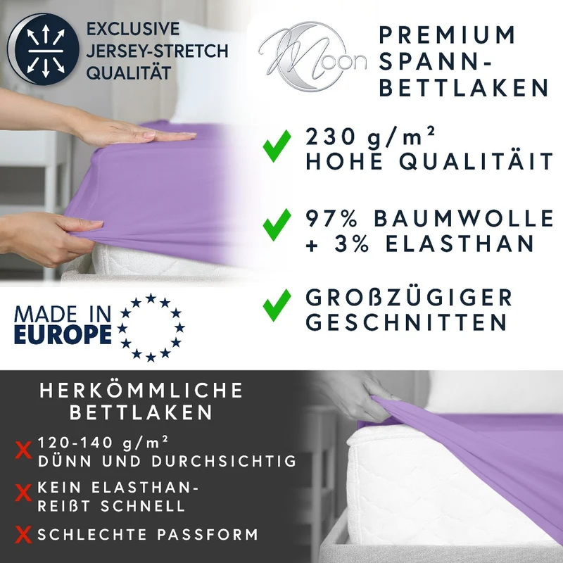Moon-Luxury Topper Spannbettlaken Jersey 97% Mako-Baumwolle 3% Elastan, 230g/m²