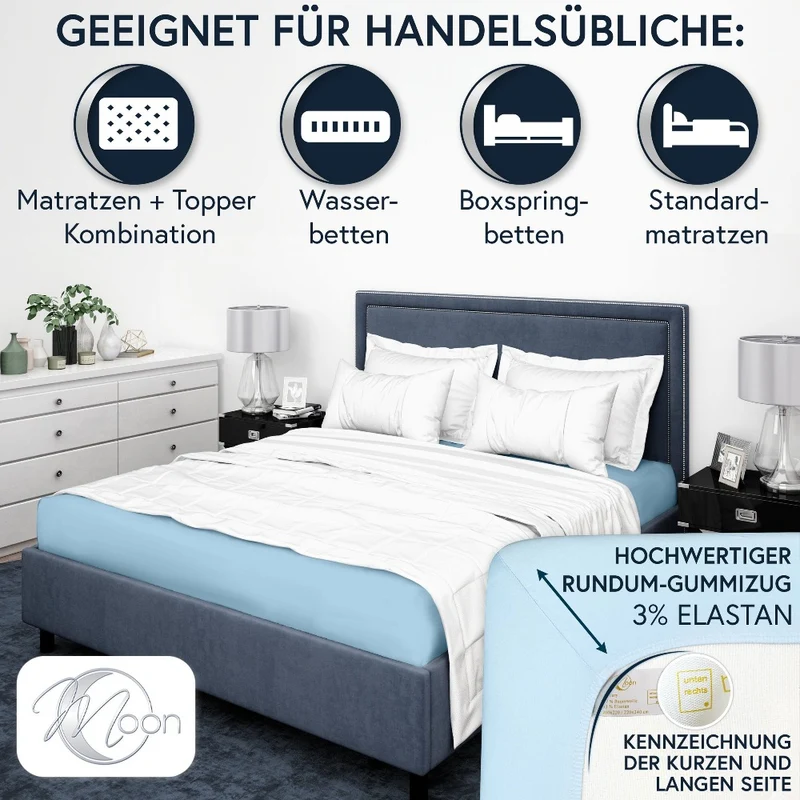 Moon-Luxury Topper Spannbettlaken Jersey 97% Mako-Baumwolle 3% Elastan, 230g/m²