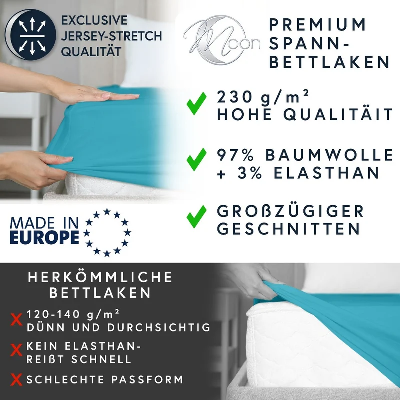 Moon-Luxury Topper Spannbettlaken Jersey 97% Mako-Baumwolle 3% Elastan, 230g/m²