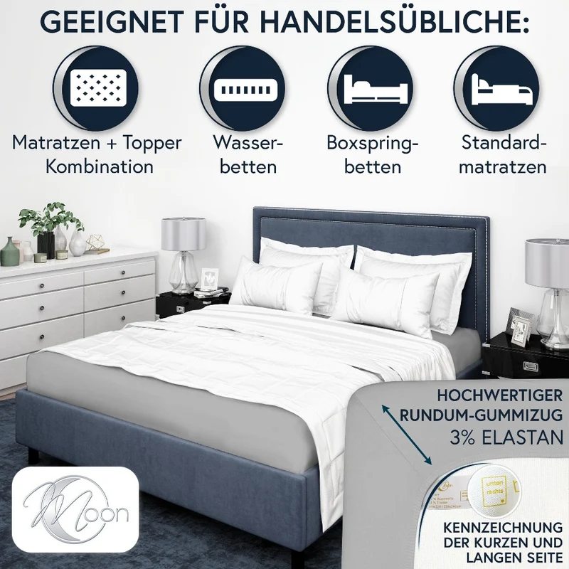 Moon-Luxury Topper Spannbettlaken Jersey 97% Mako-Baumwolle 3% Elastan, 230g/m²