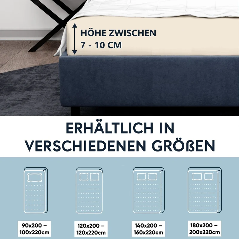 Moon-Luxury Topper Spannbettlaken Jersey 97% Mako-Baumwolle 3% Elastan, 230g/m²
