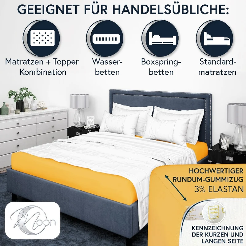 Moon-Luxury Topper Spannbettlaken Jersey 97% Mako-Baumwolle 3% Elastan, 230g/m²