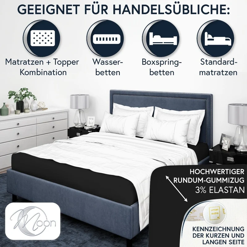 Moon-Luxury Topper Spannbettlaken Jersey 97% Mako-Baumwolle 3% Elastan, 230g/m²