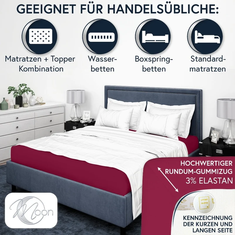 MOON-Luxury Spannbettlaken Jersey Stretch 230g/m² 97% Mako-Baumwolle 3% Elastan