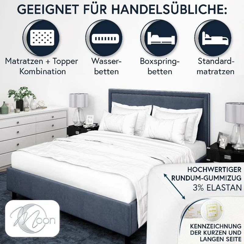 MOON-Luxury Spannbettlaken Jersey Stretch 230g/m² 97% Mako-Baumwolle 3% Elastan