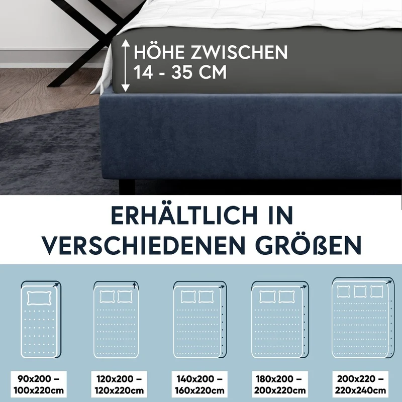 MOON-Luxury Spannbettlaken Jersey Stretch 230g/m² 97% Mako-Baumwolle 3% Elastan