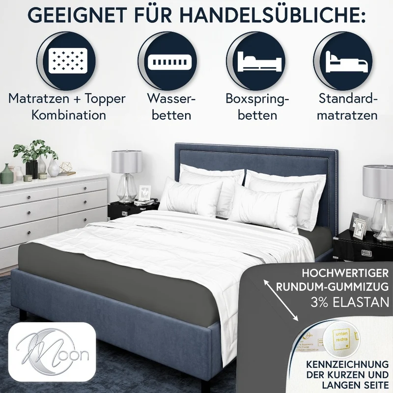 MOON-Luxury Spannbettlaken Jersey Stretch 230g/m² 97% Mako-Baumwolle 3% Elastan