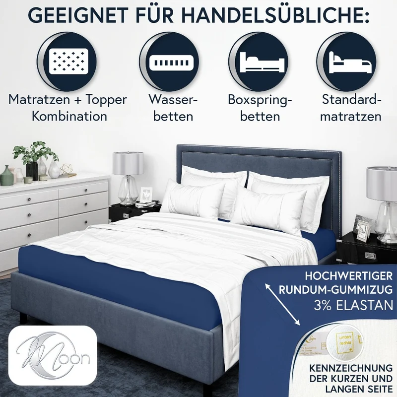 MOON-Luxury Spannbettlaken Jersey Stretch 230g/m² 97% Mako-Baumwolle 3% Elastan