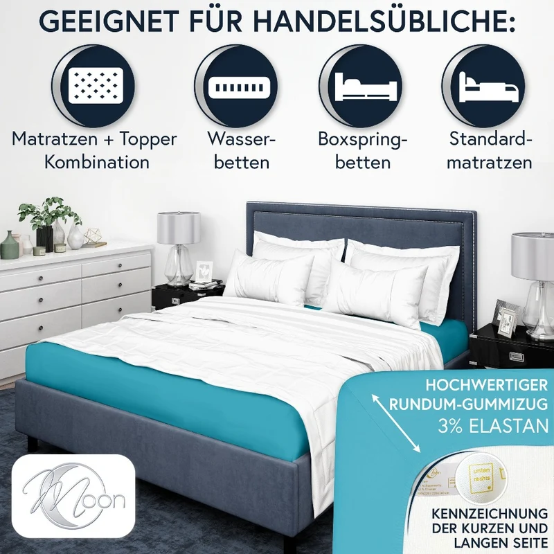 MOON-Luxury Spannbettlaken Jersey Stretch 230g/m² 97% Mako-Baumwolle 3% Elastan