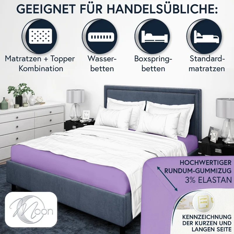 MOON-Luxury Spannbettlaken Jersey Stretch 230g/m² 97% Mako-Baumwolle 3% Elastan