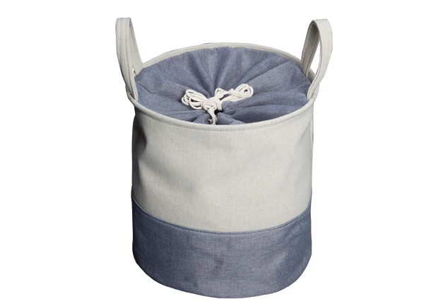 Runder Wäschekorb in beige-blau von Möve - zum zuziehen