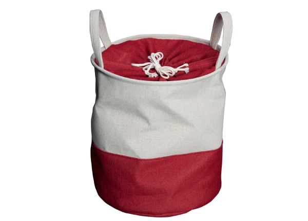 Runder Wäschekorb in beige-rot von Möve - zum zuziehen