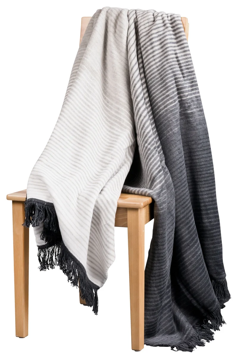 MOON Wolldecke Kuscheldecke Wohndecke 150x200 Stripes mit Fransen