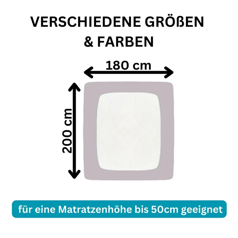 Spannbetttuch 180x200-200x220cm Laken Boxspringbett 50cm 190g/m² MOON LineSilver
