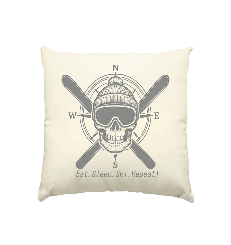 Eat.Sleep.Ski.Repeat! - Kissen natur 40x40cm