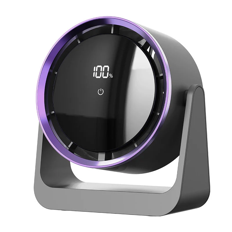Unisex nan kompakt oppladbar bladløs skrivebords luft sirkulator med LED batteridisplay og vippefunksjon Luvikno
