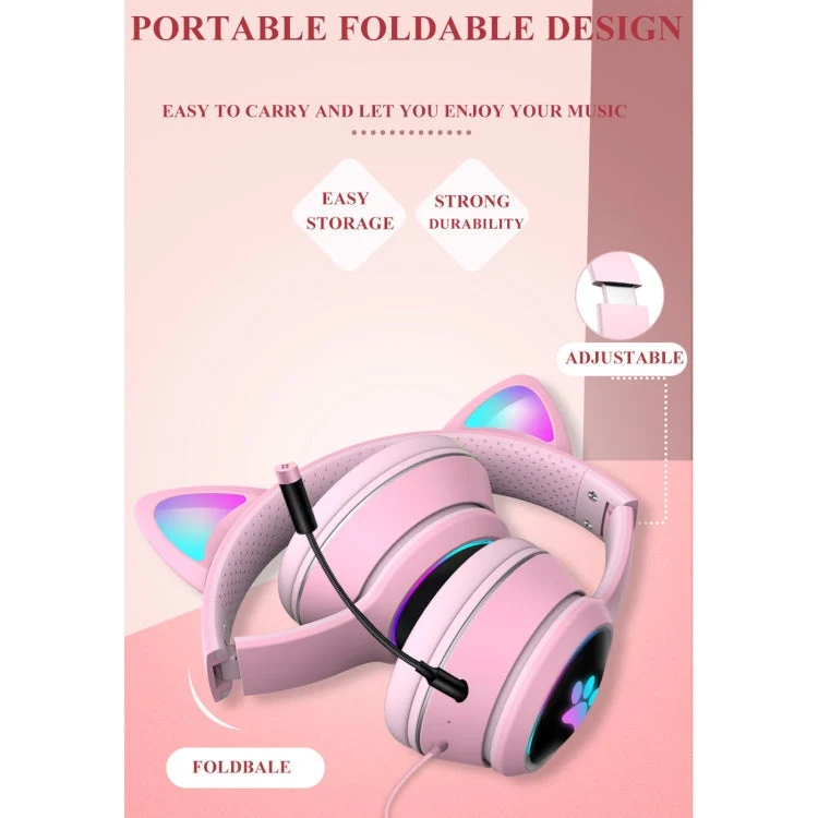 Gaming Headset Katt Øre LED Belysning USB 3.5mm | Luvikno