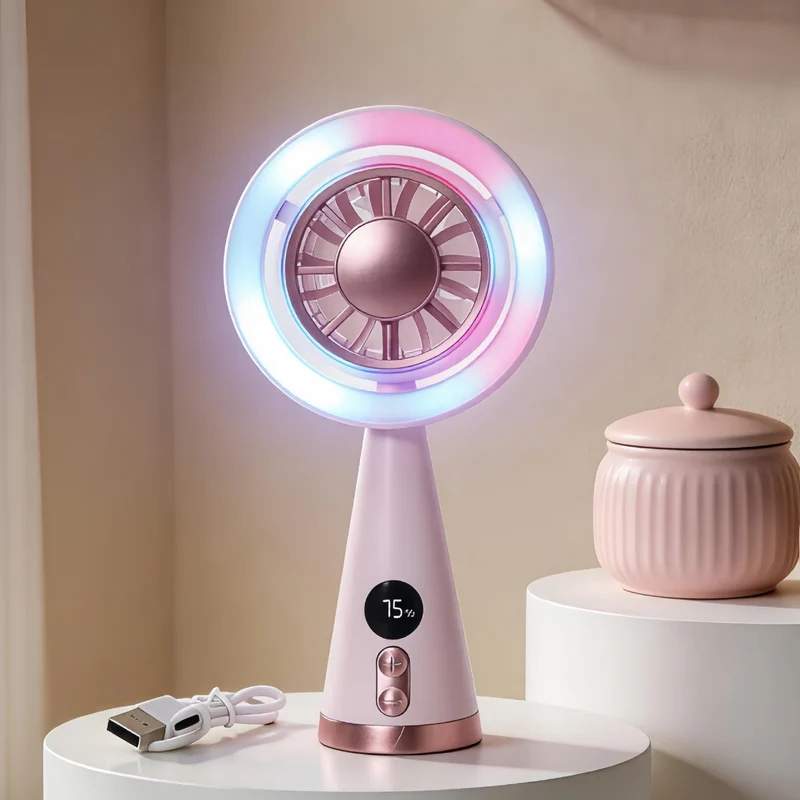 Bærbar håndvifte med RGB-LED-belysning og presis temperaturvisning Luvikno