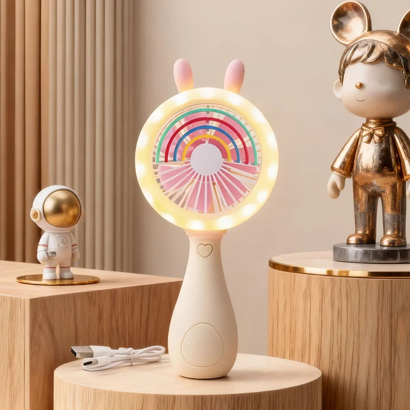 Bærbar håndvifte med LED-belysning og dyredesign Luvikno