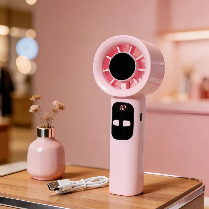 Bærbar håndvifte med digitalt display og USB-tilkobling Luvikno
