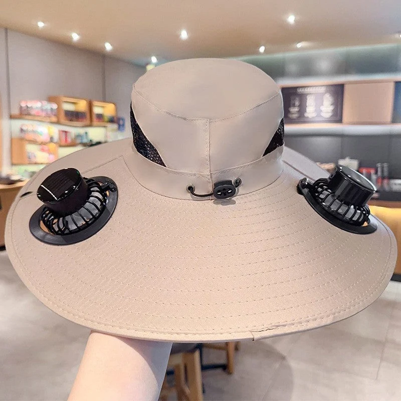 Solhatt med doble USB-vifter, pustende mesh og justerbar hakestrikk Luvikno