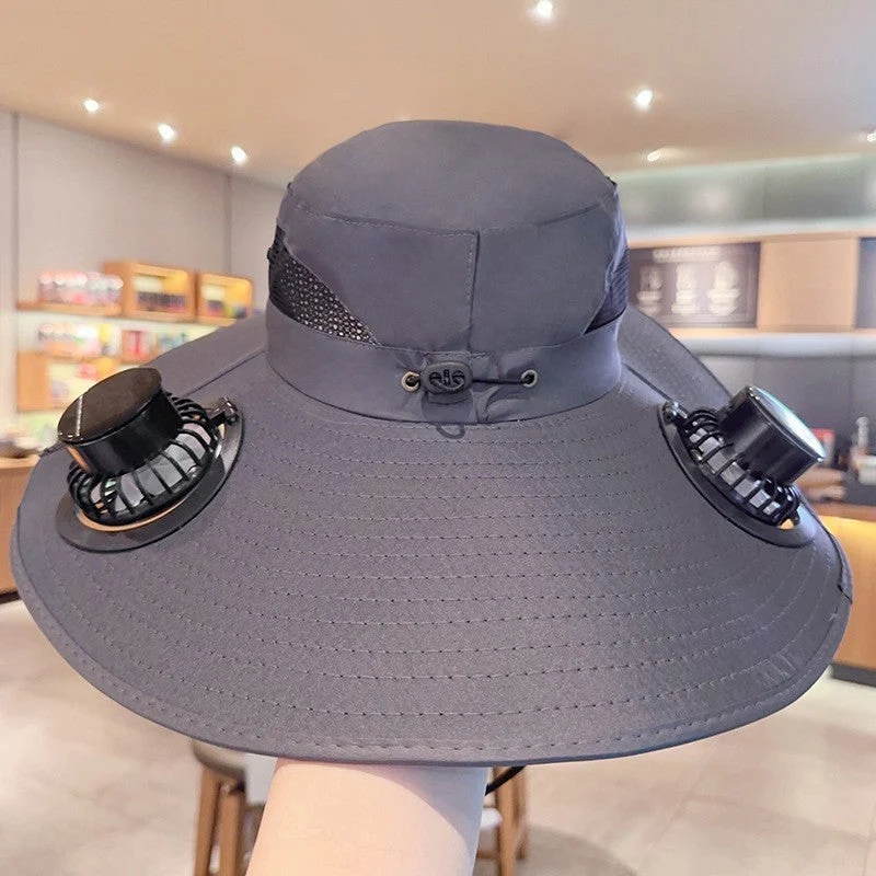 Solhatt med doble USB-vifter, pustende mesh og justerbar hakestrikk Luvikno