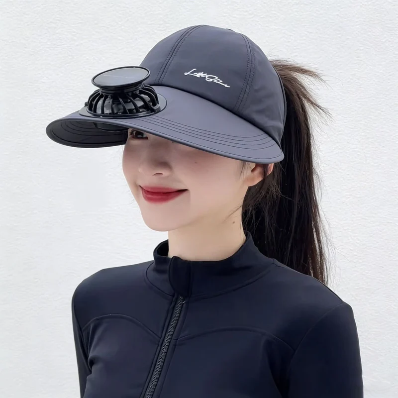 solardrevet mesh baseball cap med avtakbar frontvifte Luvikno