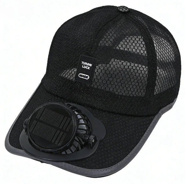 Ventilert baseball cap med integrert solfan i visiret og pustende nett Luvikno