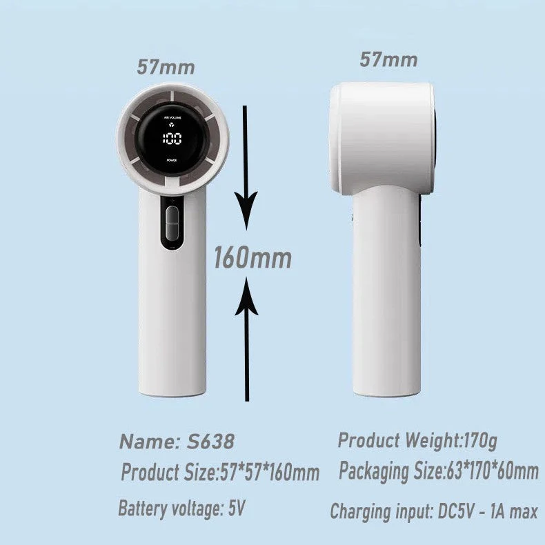 Kvinnelig bærbar håndholdt vifte med smart LED-skjerm Skanto