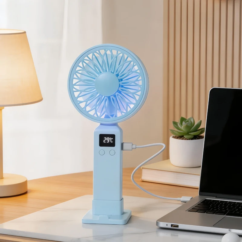 Kvinne bærbar USB-vifte med digital hastighetsvisning og ergonomisk design Luvikno