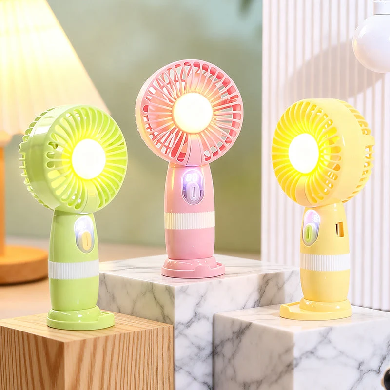 Kvinnelig bærbar USB-håndvifte med LED-lys og digital temperaturvisning Luvikno
