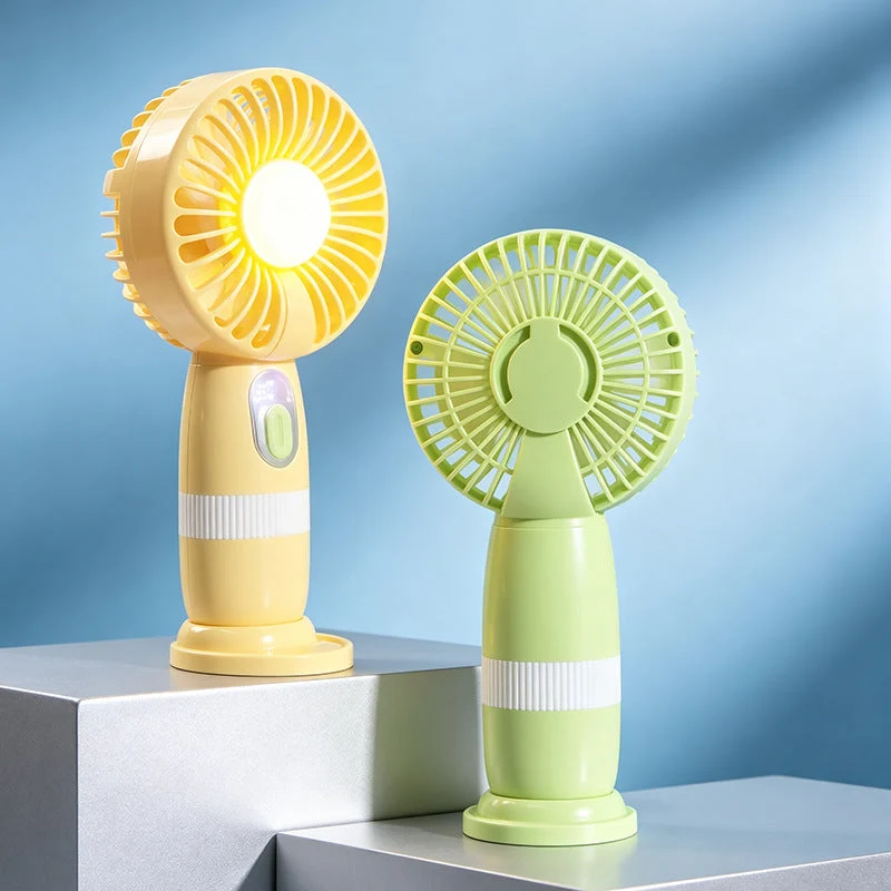Kvinnelig bærbar USB-håndvifte med LED-lys og digital temperaturvisning Luvikno