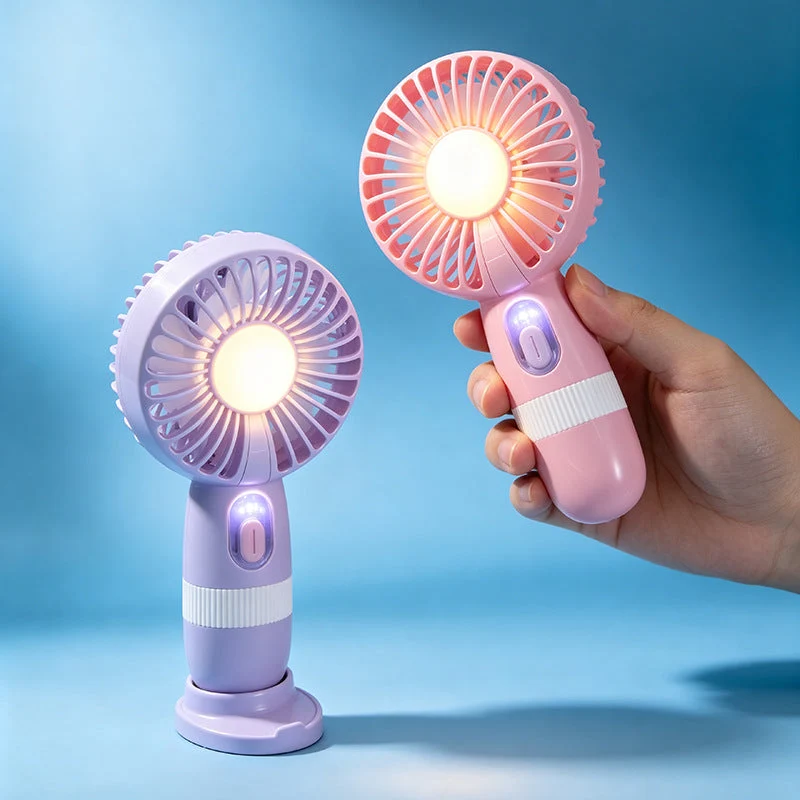 Kvinnelig bærbar USB-håndvifte med LED-lys og digital temperaturvisning Luvikno