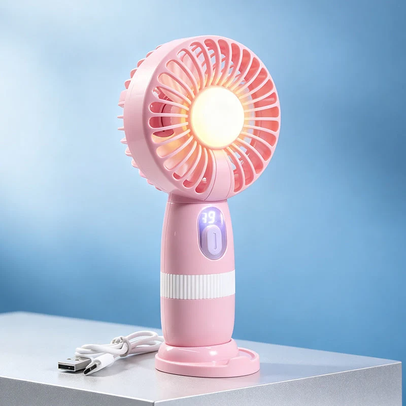 Kvinnelig bærbar USB-håndvifte med LED-lys og digital temperaturvisning Luvikno